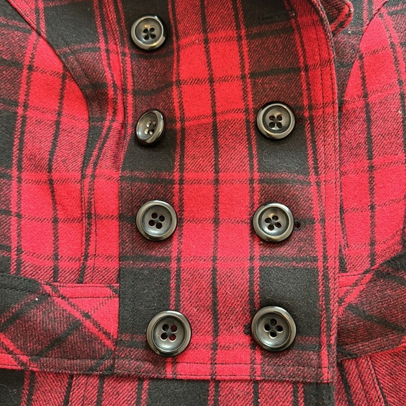 Excellent condition red and black plaid pea coat - Picture 3 of 6